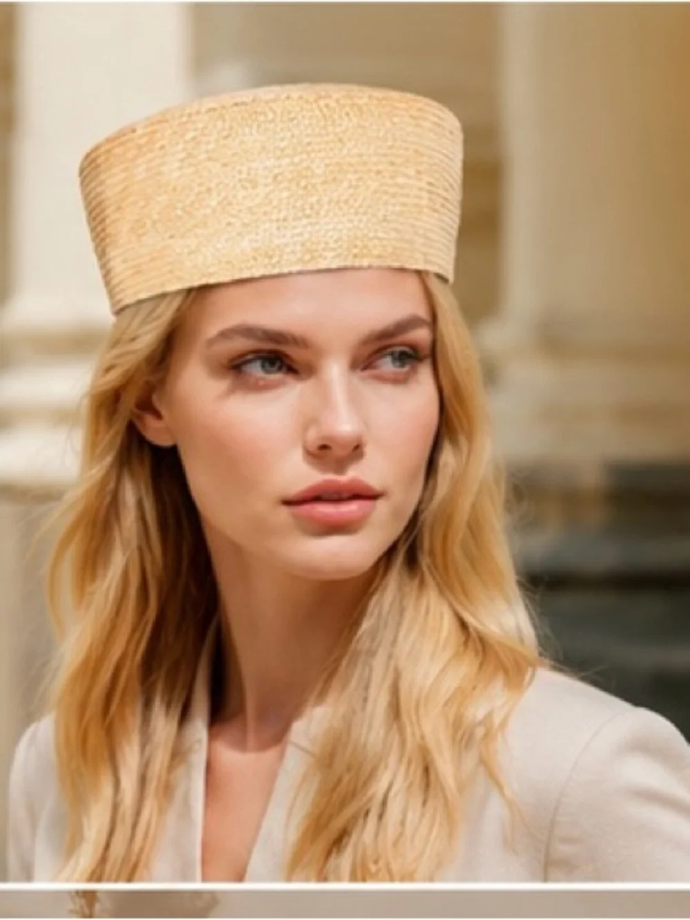 Natural Woven Pillbox Hat – Elegant Straw Boater Fascinator